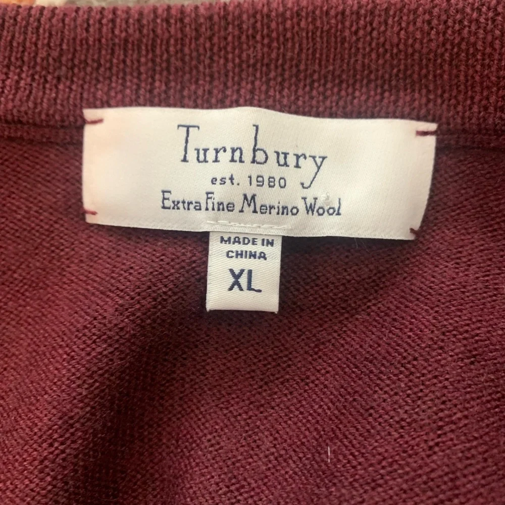 Turnbury Extra Fine Merino Wool‎ V-Neck Sweater Men’s XL Soft Burgundy Warm EUC